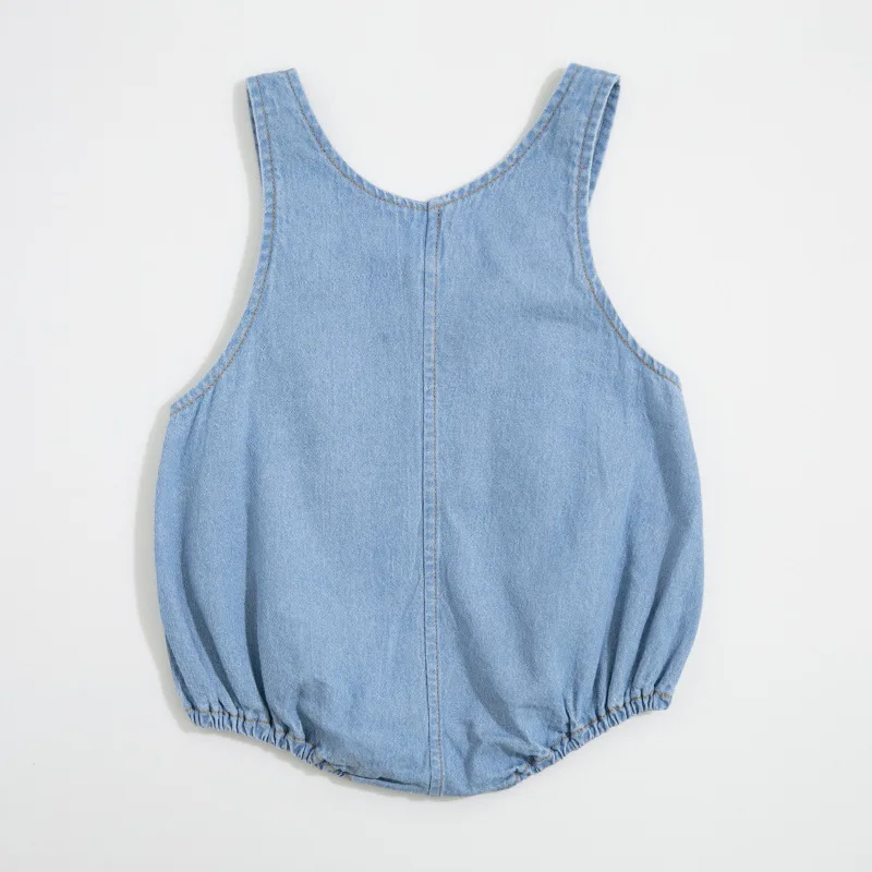 Criscky Summer Infant Baby Boys Girls Romper Bottons Sleeveless Newborn Denim Rompers Fashion Baby Clothing