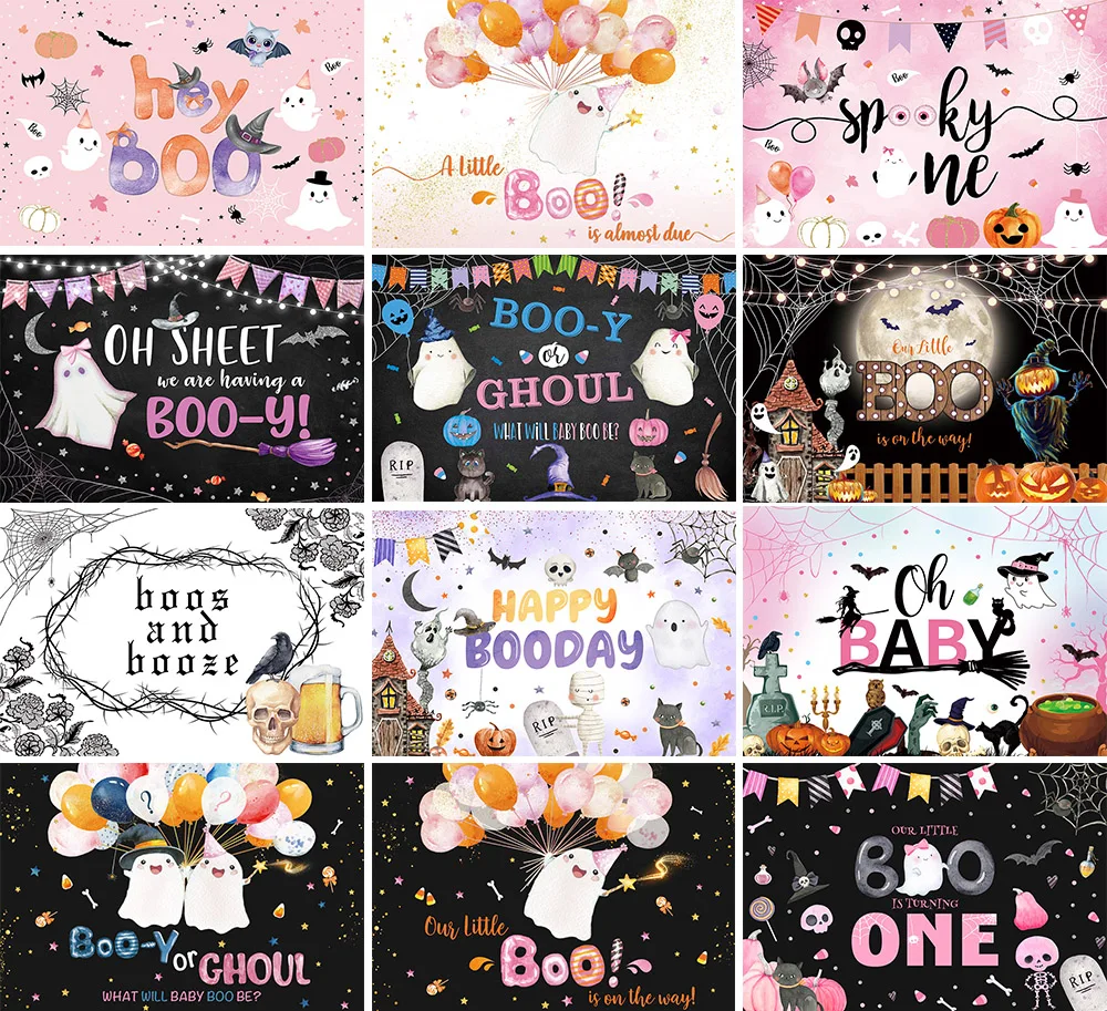 

Mehofond фон для фотосъемки «Хеллоуин» Baby Shower Our Little Boo is on The Way Cute Ghost с тыквой