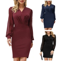hot sales lady sheath dress solid color tight waist see through mesh women dress for daily wear