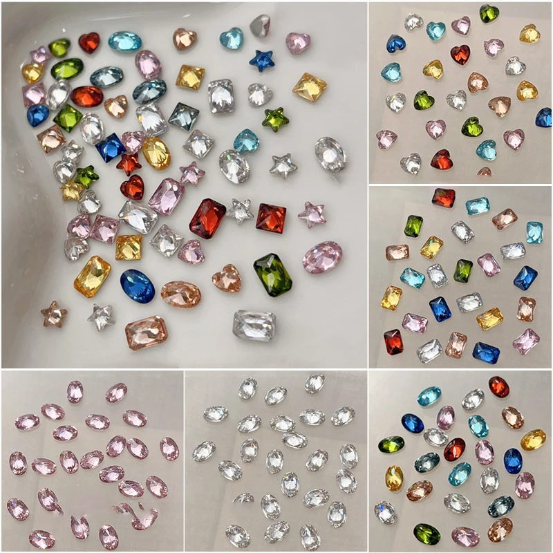 20Pcs Clear Nail Crystal Decoration Sparkling Ellipse Pigeon Egg Heart Five-Pointed Star Multi Cut Pile Diamond Accessories