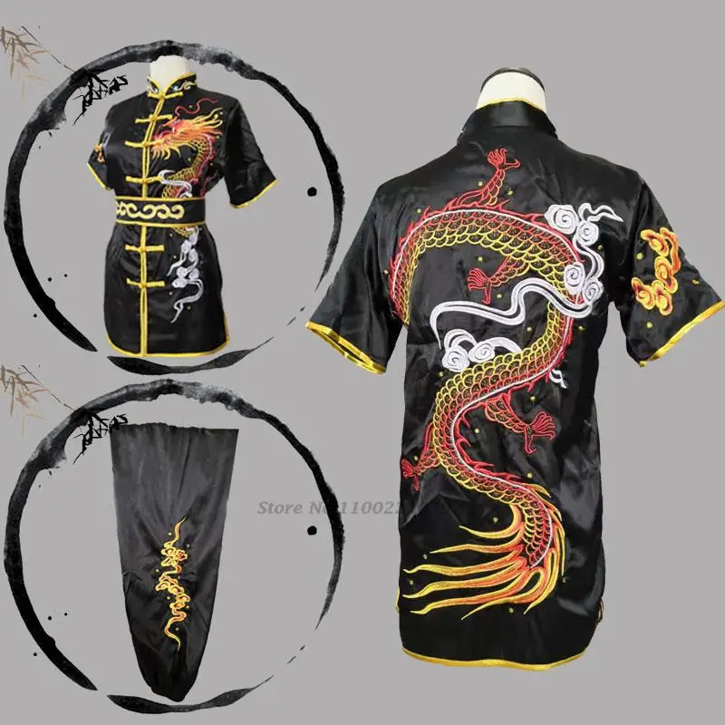 2022 chinese outfits for kids children tai wushu kids kung fu martial arts sets performance suit embroidery dragon costumes