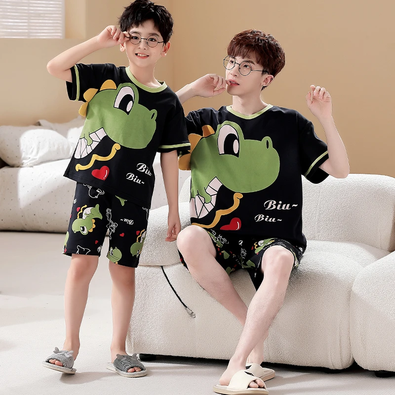 Parent-Child Pajamas Summer Adult Children Sleepwear Cartoon Koala Kawaii Women Men Anime Pyjamas Korean Cotton Nightgown
