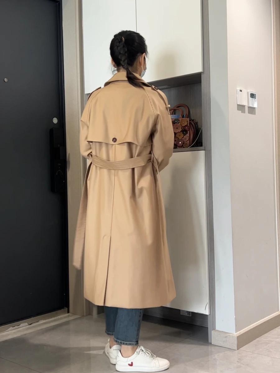 Весна и осень 2024 классический Тренч средней длины в стиле ретро темный хаки