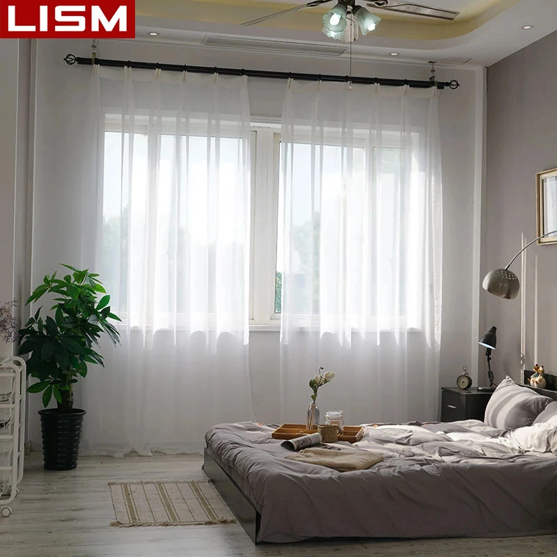 Однотонные белые тюлевые прозрачные оконные шторы LISM для гостиной спальни