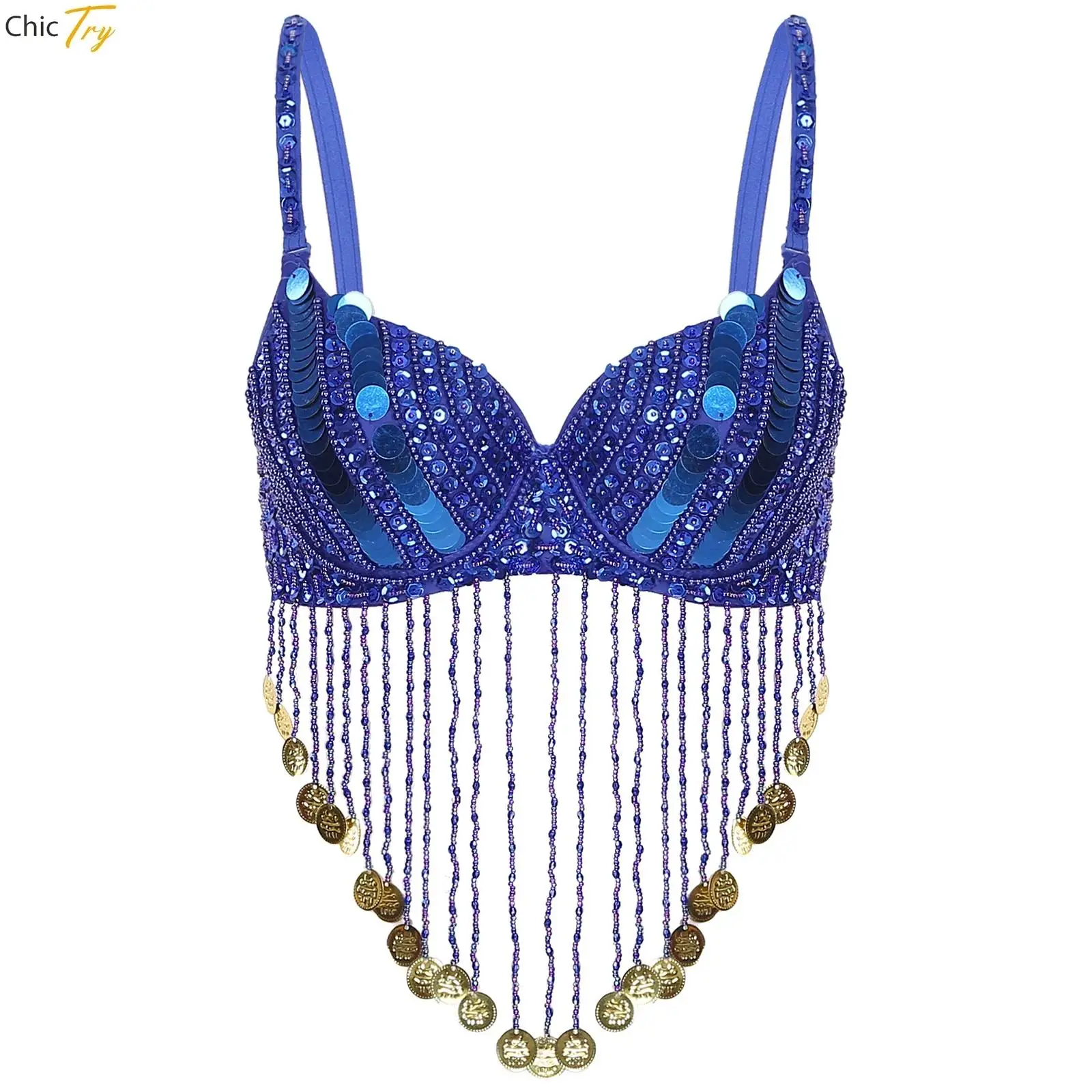 Женский костюм для танца живота откровенный с блестками и бисером