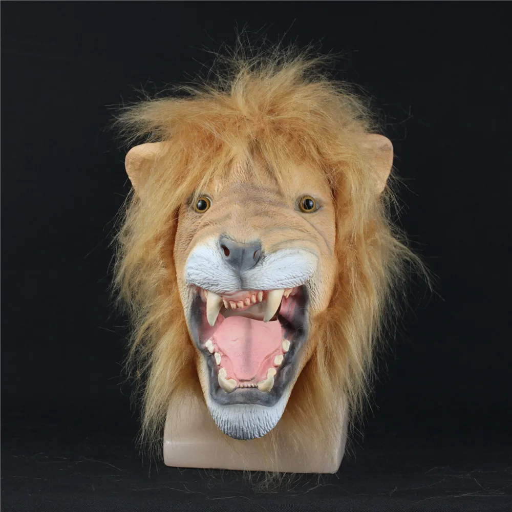 

Animal Lion Mask Cosplay Lifelike Fierce Long Hair Full Face Ferocious Angry Lion Latex Mask Halloween Masquerade Fancy Props