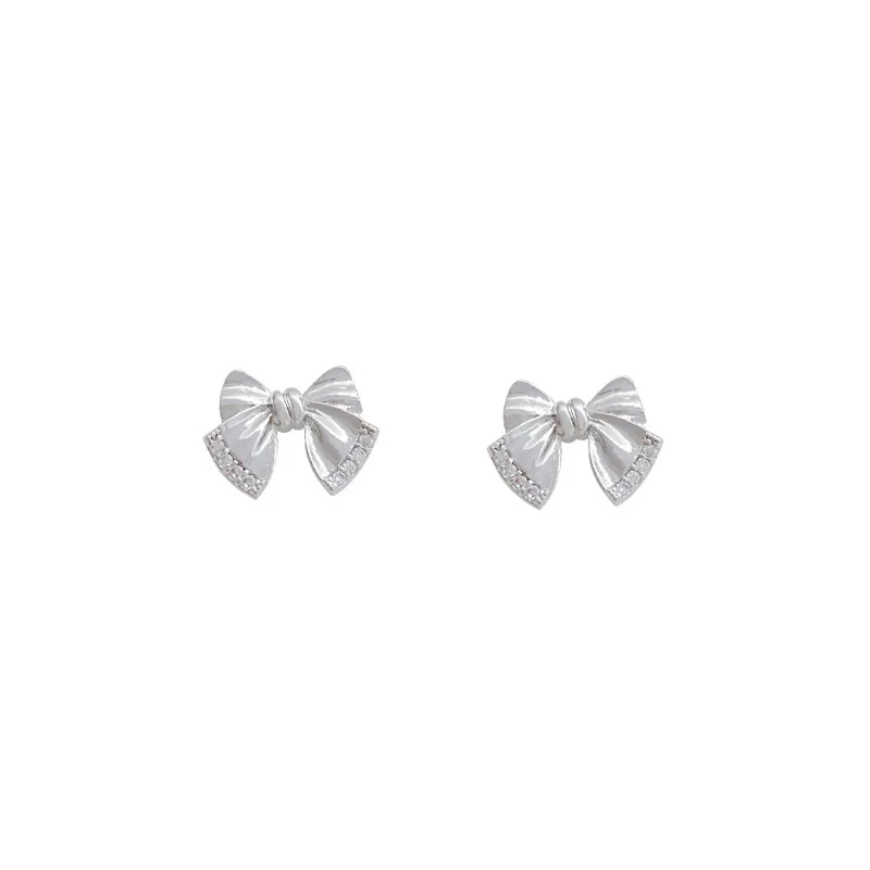 

Simple Bow Zircon Lucky Love Heart Bowknot Mother's Day Earrings Woman Girl Wedding Blessing Ear Studs Jewelry