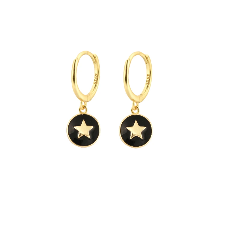 

1Pair Cute Round Black Enamel Golden Star Huggies Hoop Earring for Women New Simple Geometric Small Ear Rings Jewelry Pendientes