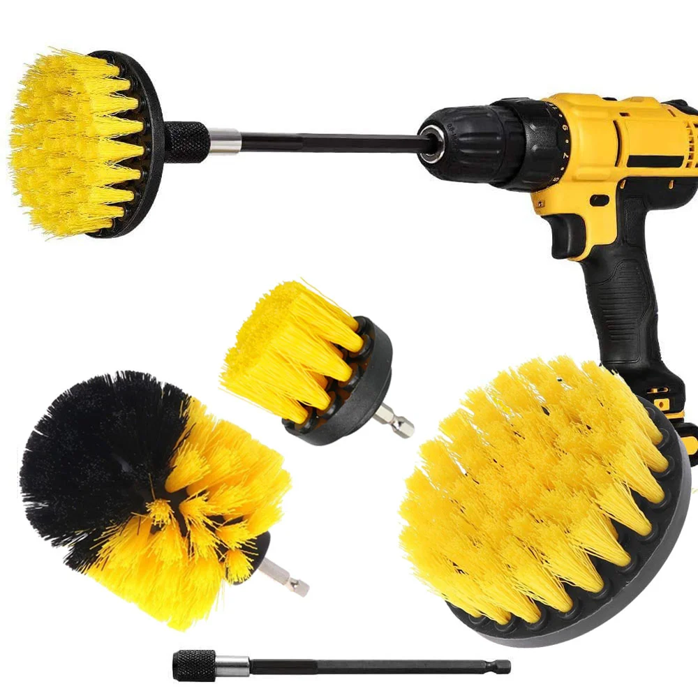 Electric Drill Brush Attachment Set Power Scrubber Wash Kitchen Tool Kit With Extension For Clean Car Wheel Tire Glass Windows