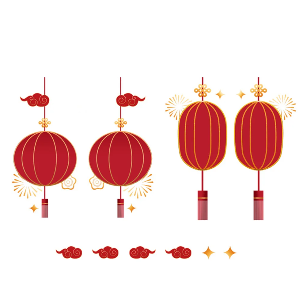 

Chinese Window Clings Removable Chinese New Year Wall Stickers Red Paper- Cut Lantern Festival Window Clings Wall Decals