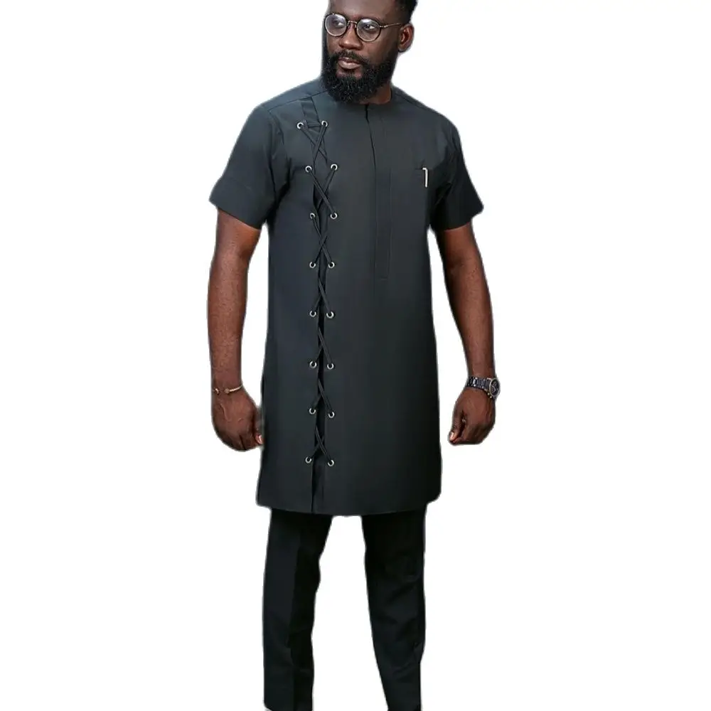 DASHIKI Men Tracksuit 2Piece Set Straps Short-sleeved Top Trousers Casual Men's Suit Outfits African Ethnic Style Clothing M-4XL