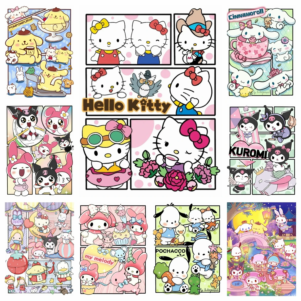 5D Комплект Алмазной Живописи Hello Kitty Kuromi Cinnamoroll Вышивка Крестиком Круглая Мозаика