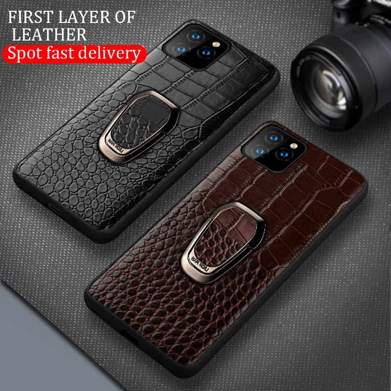 Metal ring leather phone case For iphone 11 pro max xr xs x 7plus 8 kickstand shockproof back cover for iphone 12 pro max 12mini