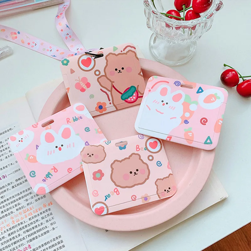 

Чехол для карт с подвесным воротником мультяшный милый креативный Чехол для карт с рисунком INS слайдер маленький свежий Чехол для карт с жив...