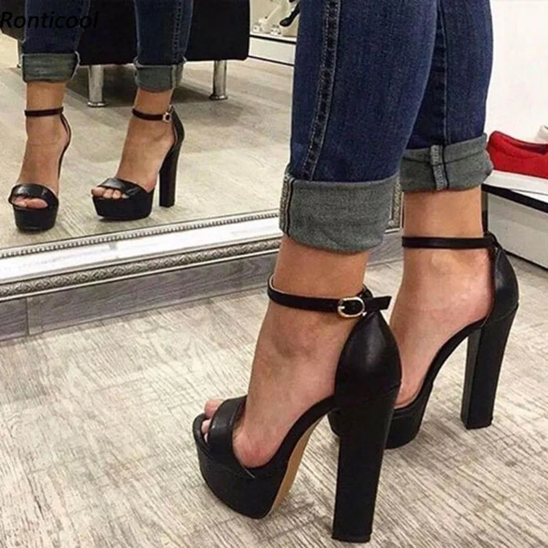 

Ronticool Handmade Women Ankle Strap Sandals Faux Suede Chunky Heels Round Toe Elegant Black Casual Shoes Ladies US Size 5-20