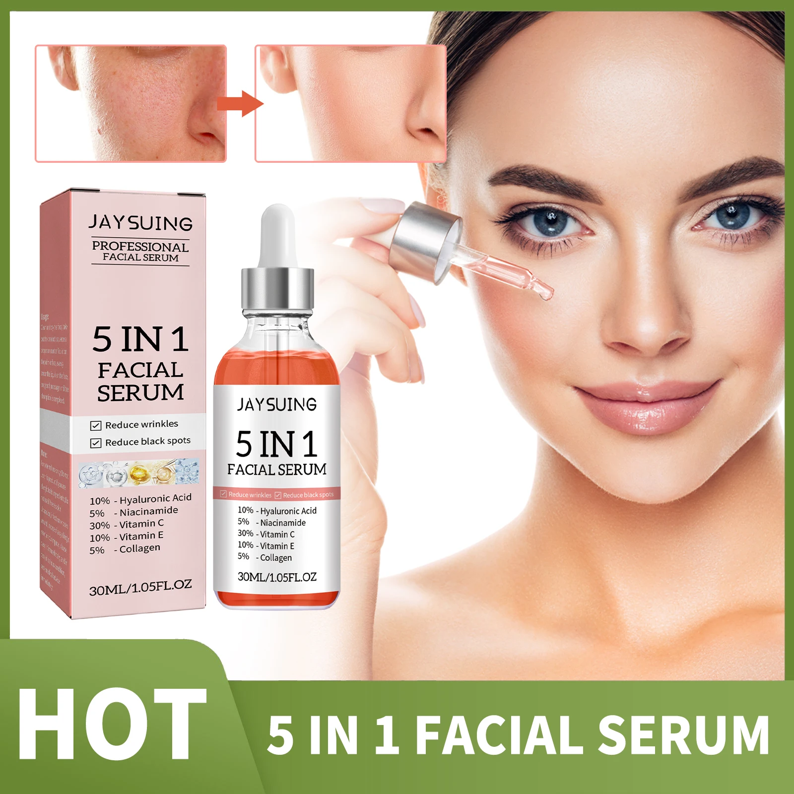 

30ml Hyaluronic Acid Face Serum 5in1 Moisturizing Whitening Anti Wrinkle Aging Vitamin C E Facial Shrink Pores Essence Skin Care