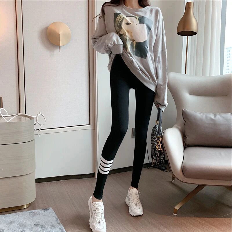 TB leggings women's outer wear thin fade hip lift four bar knitted elastic skinny trousers