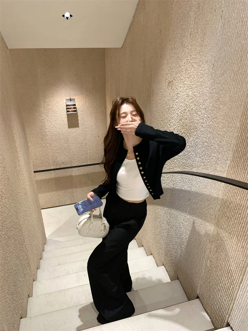 Pphome French sle изящная черная короткая верхняя одежда женская осенне-зимняя