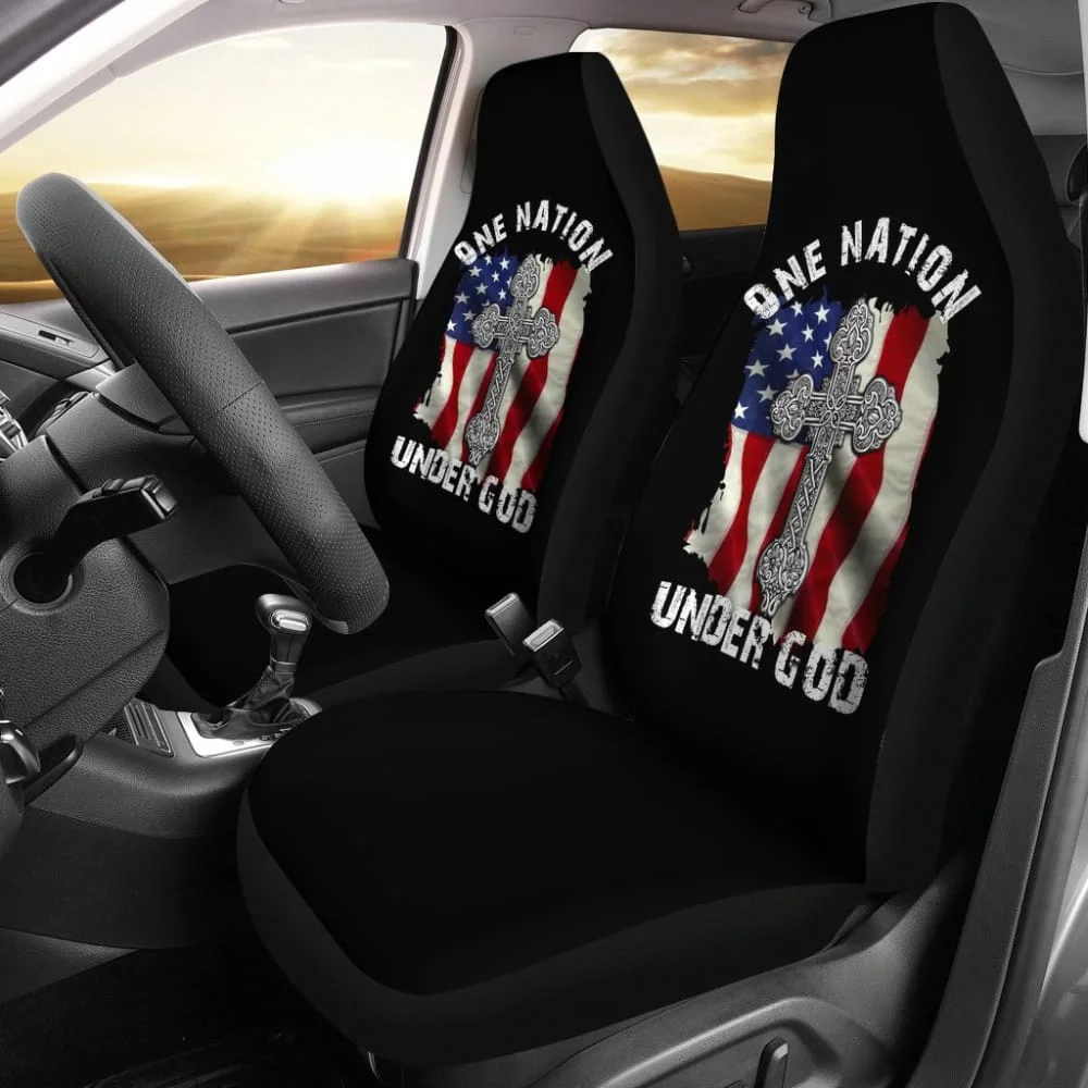 

One Nation Under God American Flag Cross Car Seat Covers 211703,Pack of 2 Universal Front Seat Protective Cover