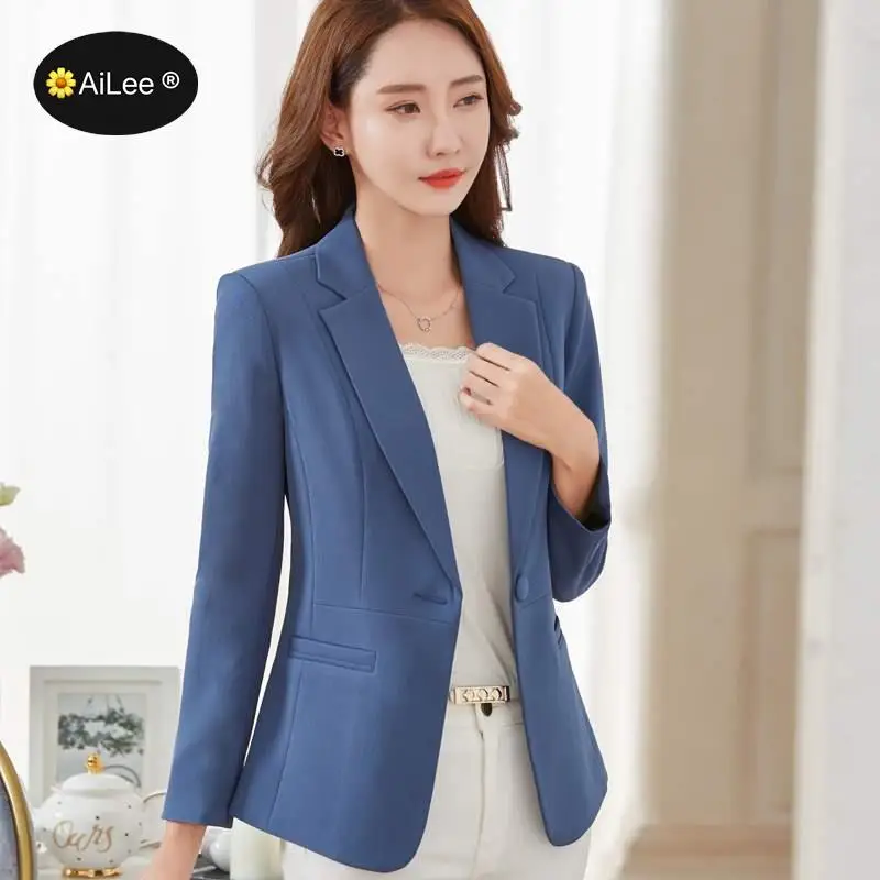 Elegant Chic Loose Light Blue Women Blazer Autumn Single Buttons Female Suit Jacket Full Sleeve Outwear Blazer Femme