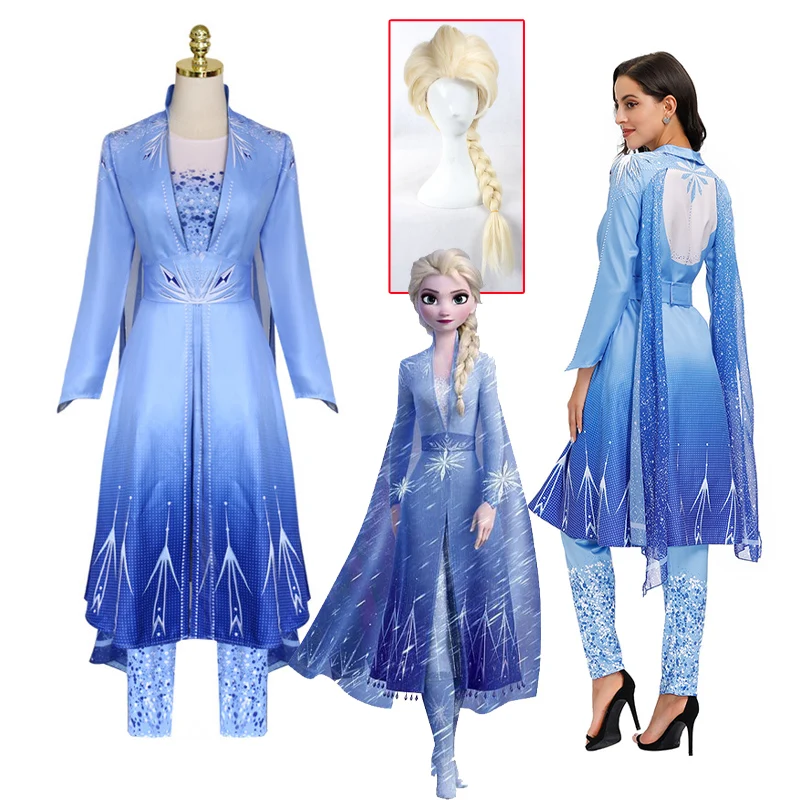 Frozen Elsa Cosplay Costume Dress Disney Elsa Princess Cosplay Wig Gowns Snow Queen Adult Suit Halloween Party Costume for Woman