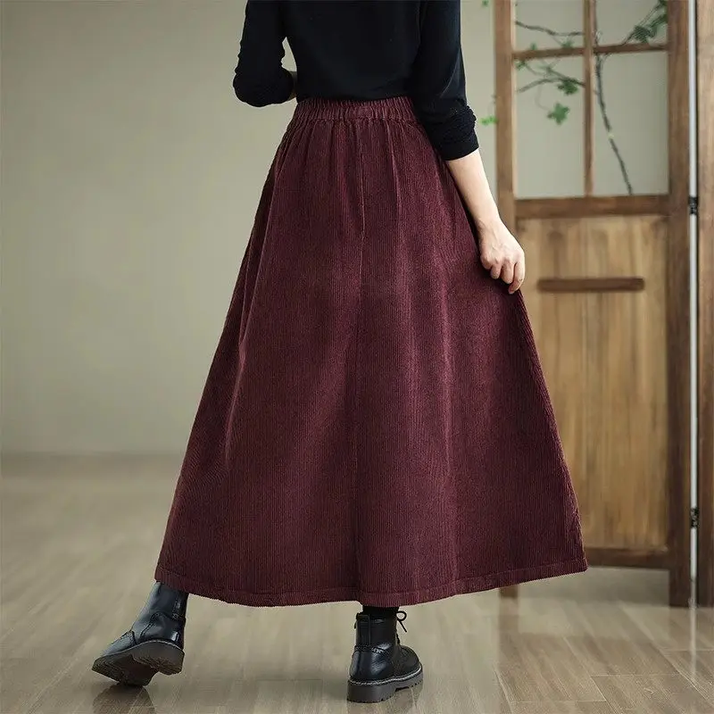 Женская Вельветовая юбка-миди в стиле ретро с завышенной талией винтажная юбка