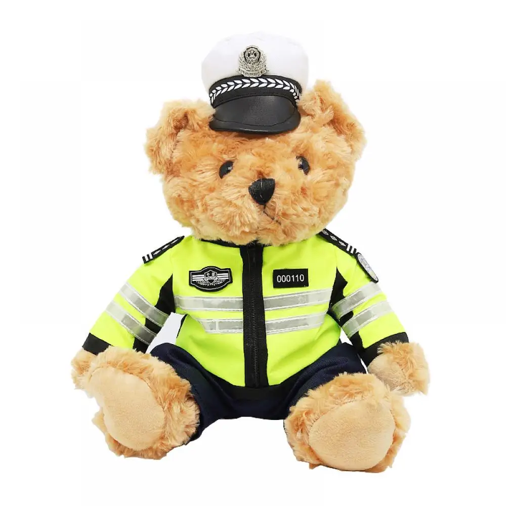 

Милая кукла полицейского медведя 25 см, униформа офицера железной полиции для езды на велосипеде, светоотражающая одежда, красный полицейский Мишка дорожного движения