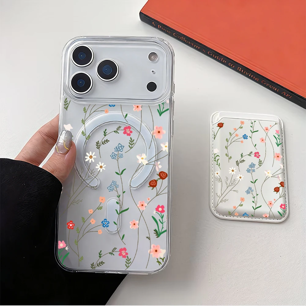 Фото Чехол для телефона с магнитным держателем для карт Wildflowers and Weeds For Magsafe, совместимый с iPhone 17, 16, 13, 15, 12, 14 Pro Max Plus, Air 16E №5