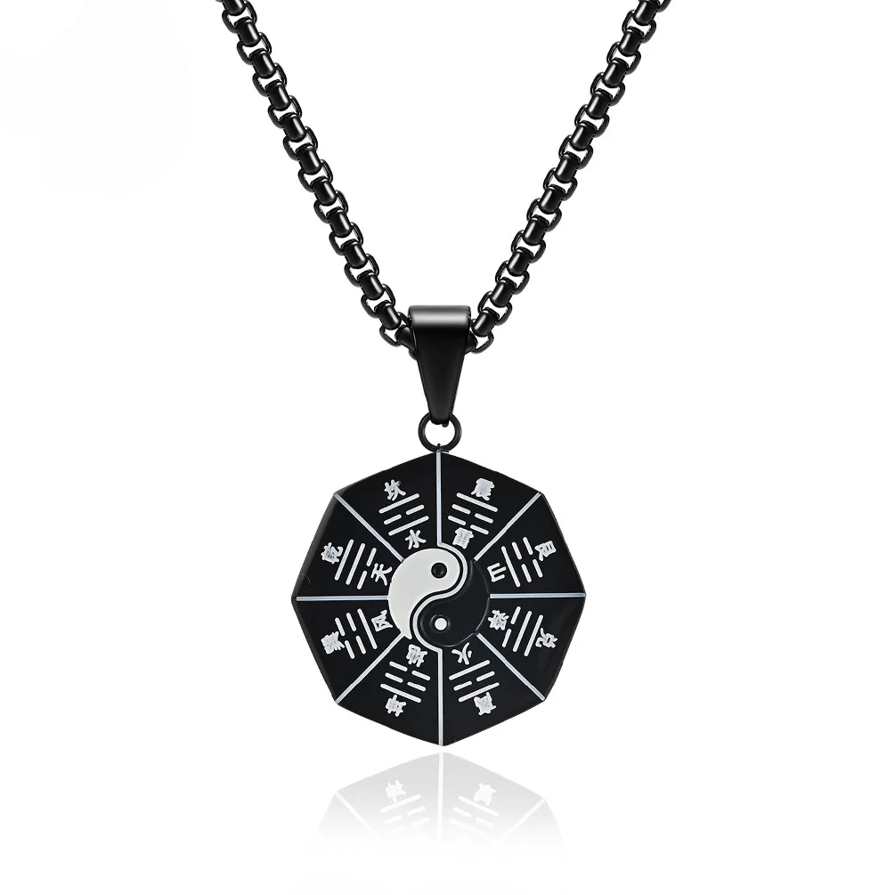 

Tai Chi Ji Octagon Geometric Necklace Yin Yang Gossip Eight Trigrams Ninja Black White Stainless Steel Pendant Couple Jewelry