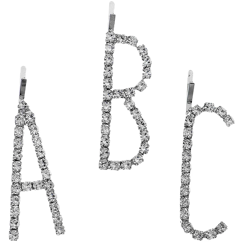 

3pcs Decorative Bobby Pins Rhinestone Letter Hairpins Hair Clips for Women Girls