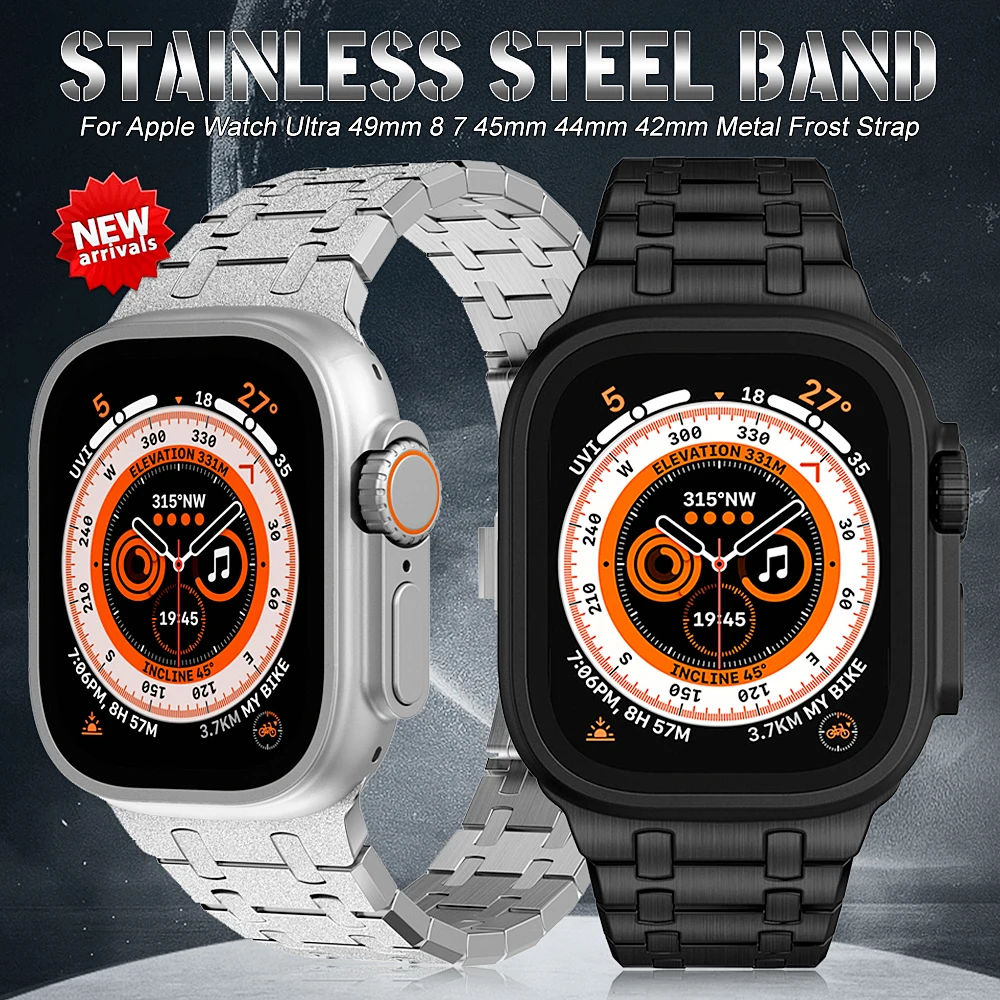 

Luxury Emery Frost Strap For Apple Watch Ultra 49mm Metal Bracele For iWatch 8 7 45mm SE 6 5 4 44MM 42MM Stainless Steel Band