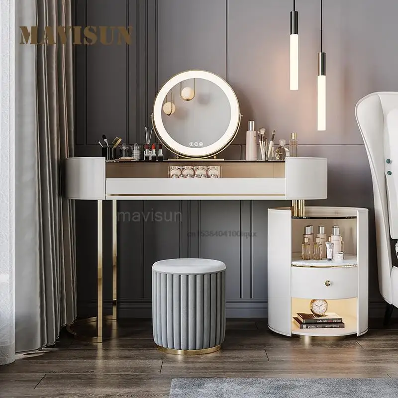 

Italian Light Luxury Dresser Nordic Bedroom Furniture Modern Simple Atmosphere Practical Circular Trend Dressing Table