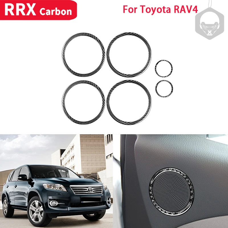 

RRX Real Carbon Fiber Sticker Interiors Car Inner Door Speakers Ring Decoration Cover Trim for Toyota RAV4 RAV 4 2006-2013