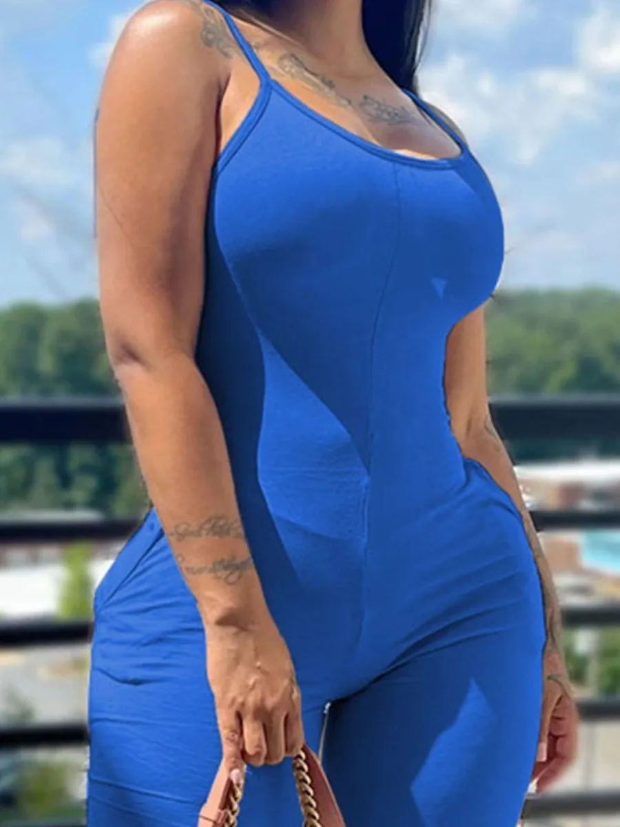LW Cami Jumpsuit Casual skinny Jumpsuit Women Summer Solid Straps Wide Leg Pants Sleeveless sexy Bodycon Jumpsuits Y2K Playsuit