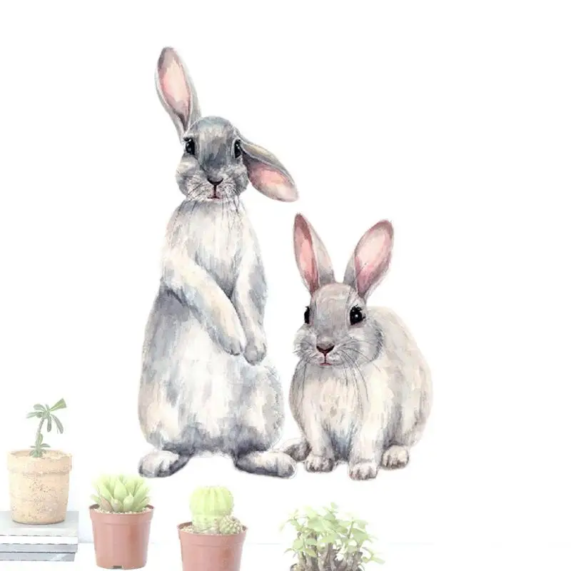 

Bunny Wall Decals Waterproof Animal Wall Stickers Removable Nursery Two Rabbits Decorative Stickers For Living Room Wall