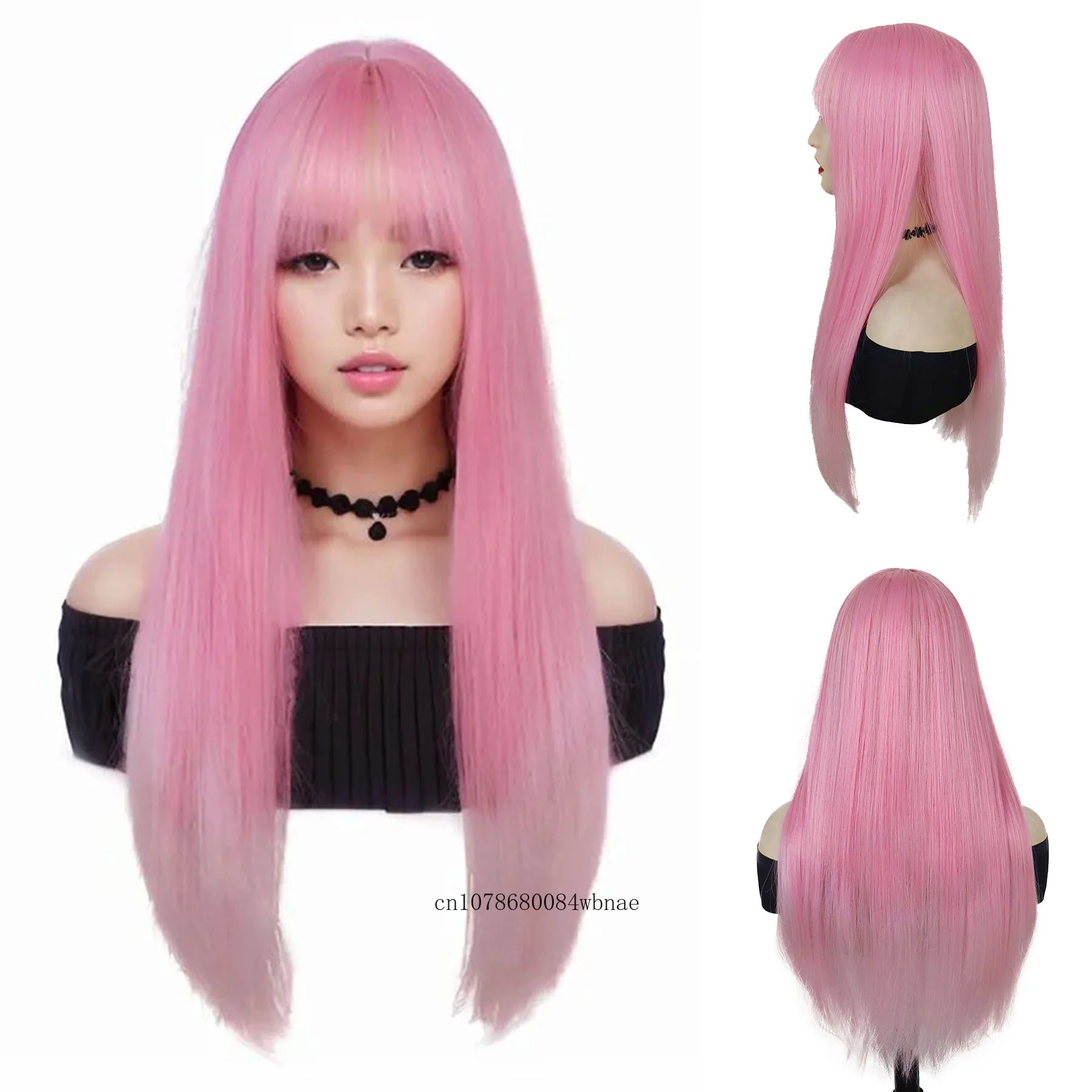 Розовые парики для женщин и девочек синтетический длинный прямой парик с челкой
