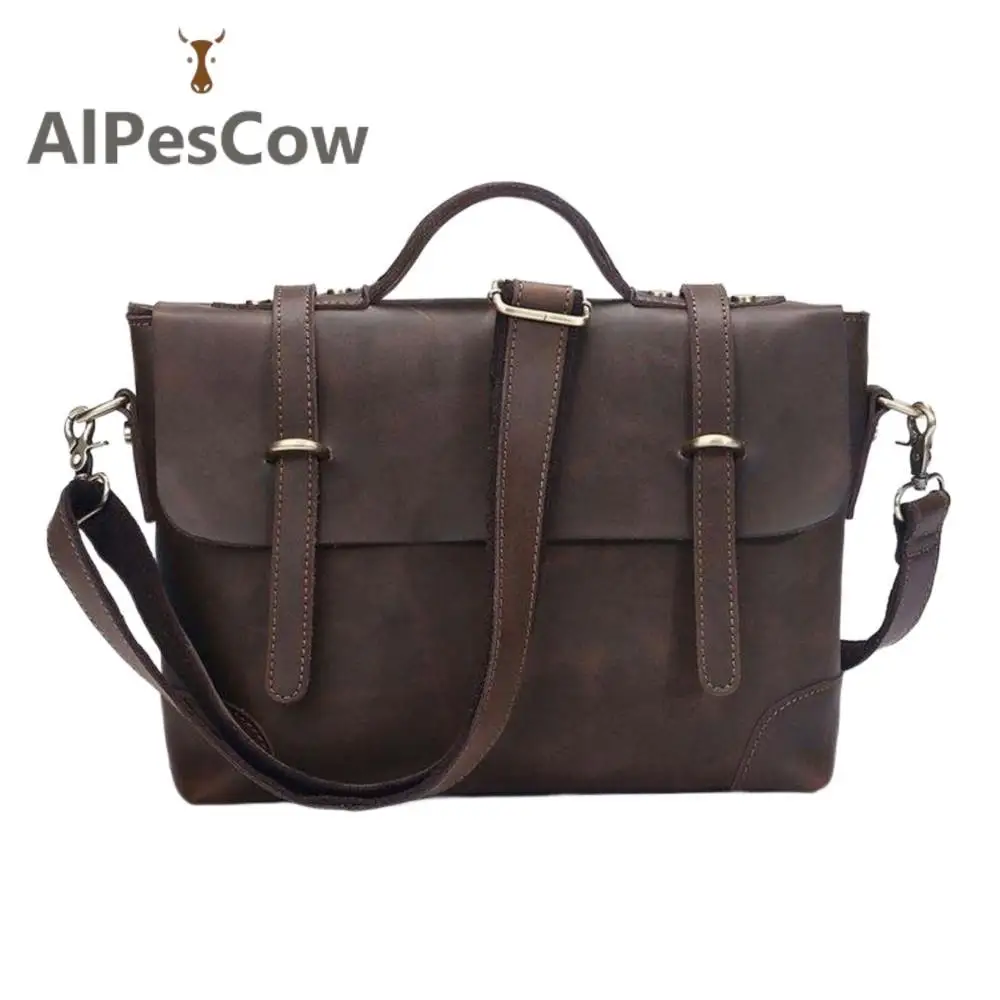 Men's 100% Alps Cowhide High Quality Briefcase Genuine Leather Laptop Bag For Man Luxury Formal Designer Business Handbags