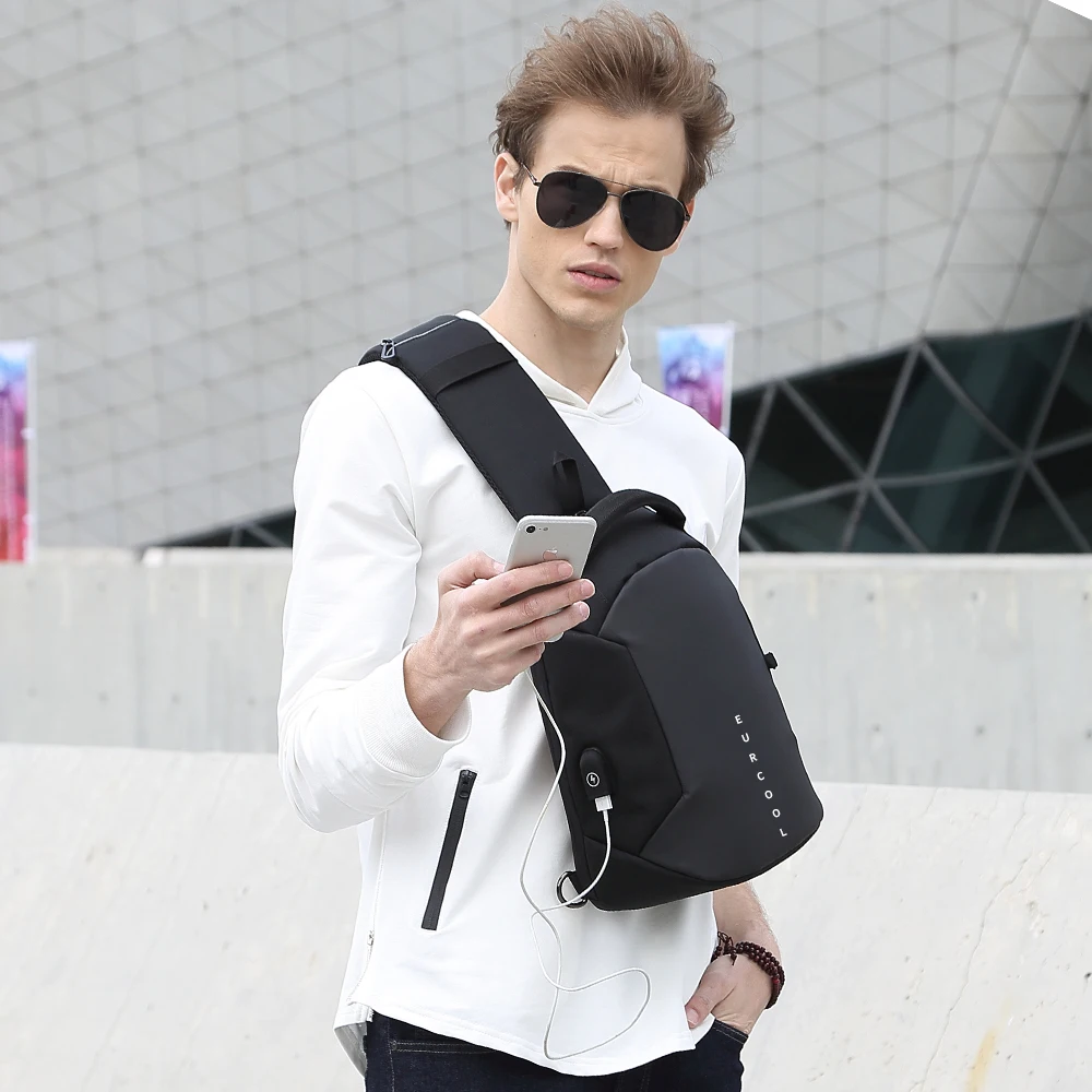 New Multifunction Crossbody Bag For Men Waterproof Chest Bag Oxford PU Leather Shoulder Bag College Male Mini Sling Bags Bolsas