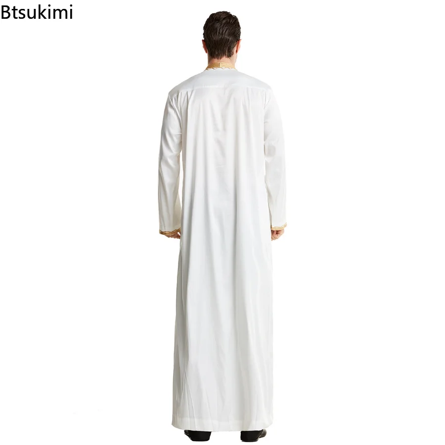 Fashion Muslim Men Jubba Thobe Islamic Clothing Stand Collar Kimono Long Robe Saudi  Abaya Caftan Dubai Arab National  Dressing