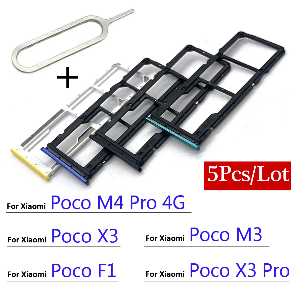 

5Pcs， Original Mobile Phone For Xiaomi Poco M3 F1 X3 M4 Pro 4G SIM Card Tray Chip Slot Drawer Holder Adapter Accessories + Pin