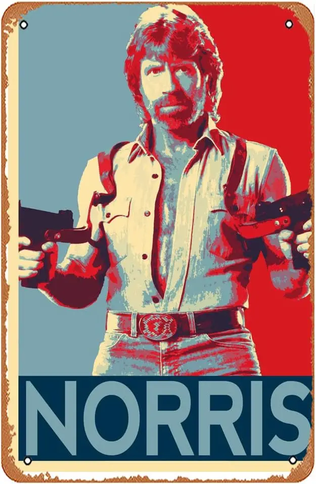 Vntge Tn Sgn Chuck Norrs Poltcl llustrton Muscl Br Pub Cfe Wll Ktchen Bthroo Плакат Kroke Retro Decor rt 8x12 nch Flm nd Televso