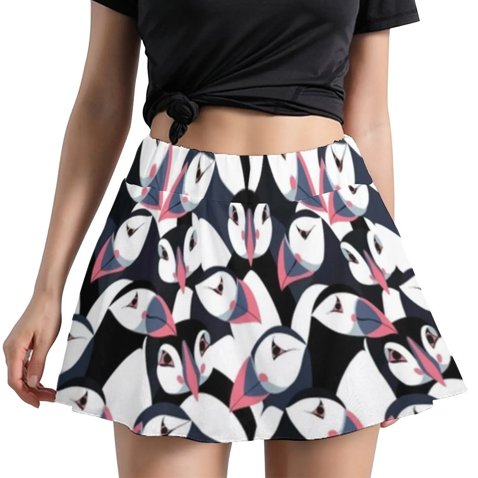 

Arctic Animal A-line Skirt Womens Funny Puffins Print Vintage Mini Skirts Elastic Waist Pattern Aesthetic Casual Skirt Big Size