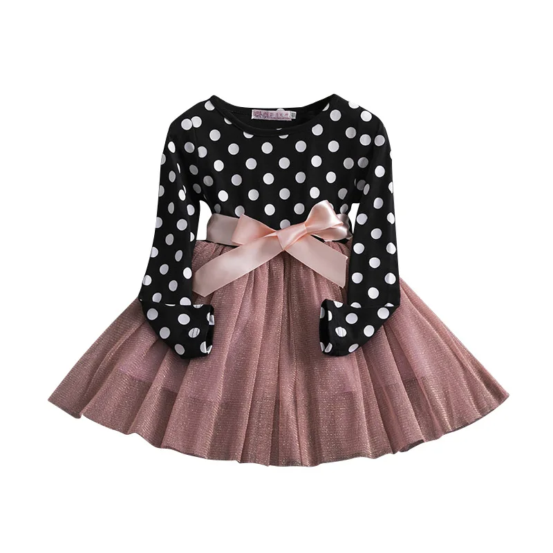 

1pcs/lot Long Sleeve Dress For Girl Polka Dot Bow Kid Clothes Baby Birthday Outfit Party Wear Summer bowknot Dress
