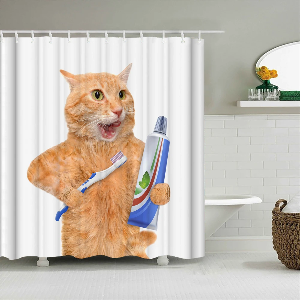 

Забавная занавеска для душа, кошка, обезьяна, орангутан, животное, штора, домашний декор, аксессуары для ванной комнаты с крючками