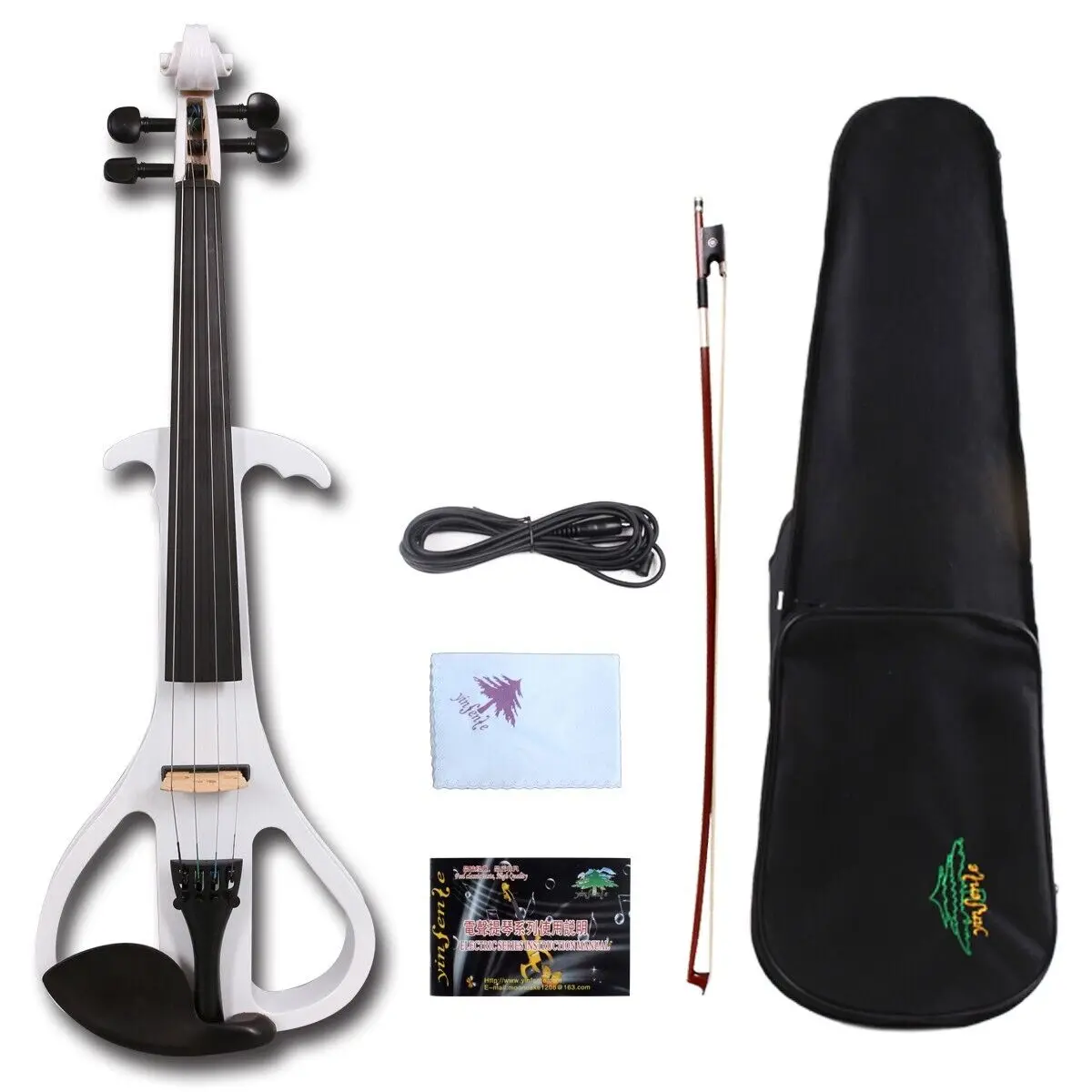 

Yinfente White Electric Silent Violin 4/4 Solid wood Sweet Tone Free Case #EV3