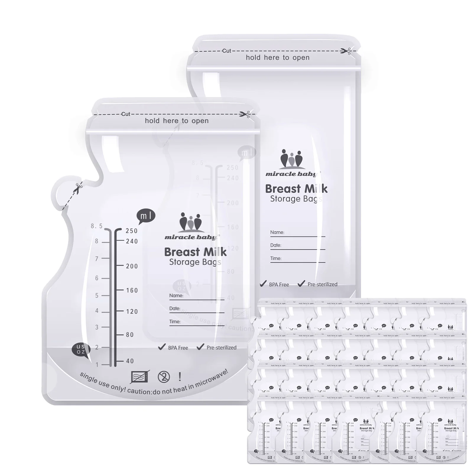

30 Pieces Breast Milk Storage Bags Leak Proof Breast Milk Bags With Accurate Measurements 250ml High Capacity Freezer Storage