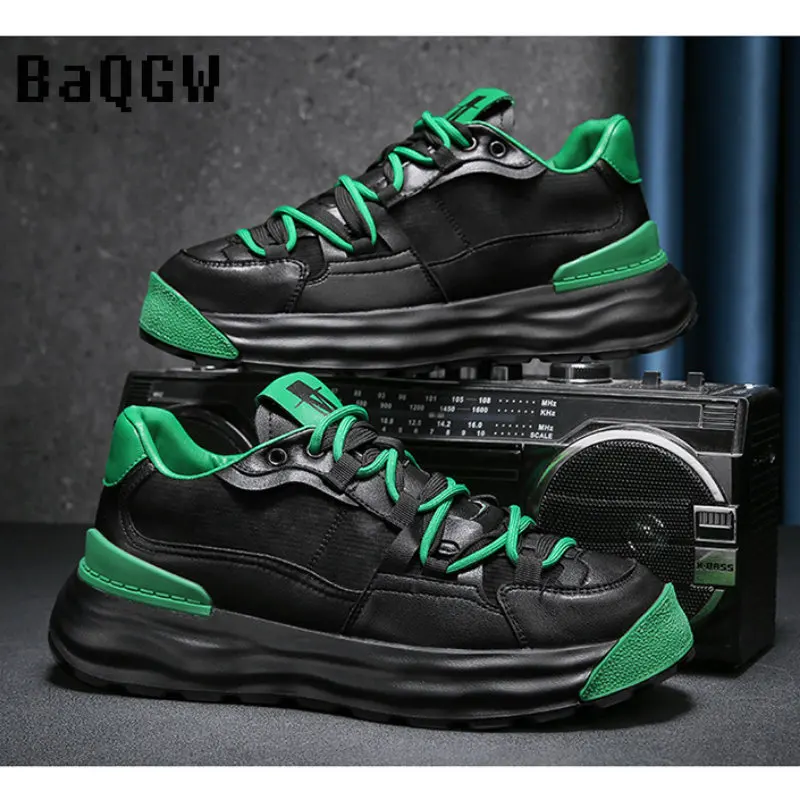 

Fashion Leather Men Luxury Chunky Sneakers Hip-hop Casual Shoes Punk Height Increasing Shoes Zapatillas Hombre Running Flats