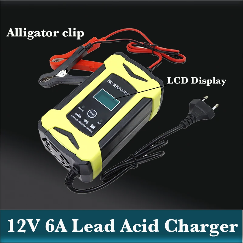 

12V Lead acid Battery Charger Fully Automatic Repair Charge For Car Motorcycle Fully Automatic12v 6A LCD display Alligator clip