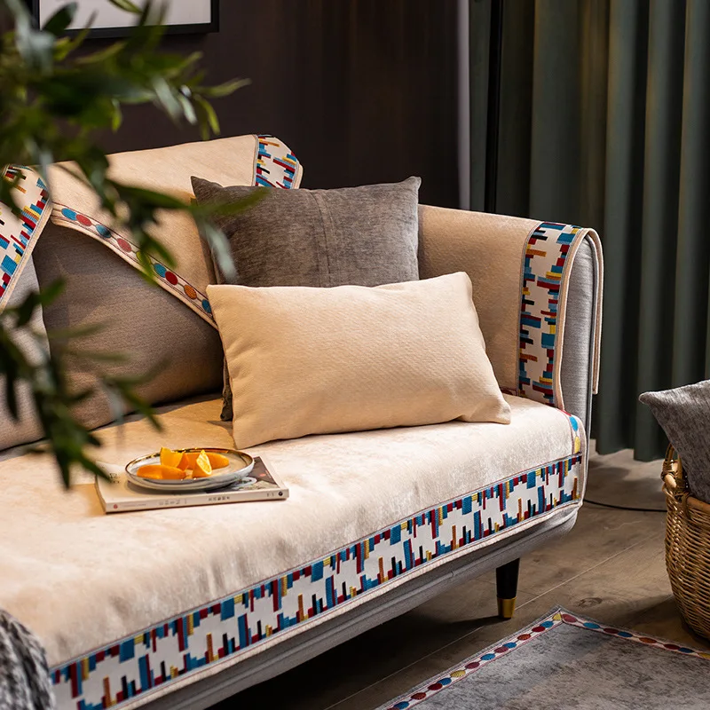 

Современная мозаичная хлопковая подушка для дивана, украшение для гостиной, нескользящее полотенце для дивана, универсальное пылезащитное мягкое полотенце