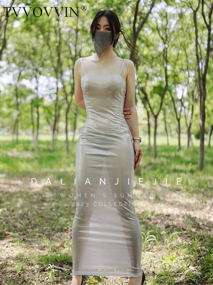 

hot TVVOVVIN white Europe transparent thin tank maxi dress elegant Sleeveless high waist Spice Girls dresses long robe T8ZN